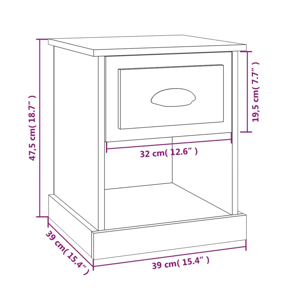 Bedside Cabinets Engineered Wood 39x39x47.5 cm Black 2 Piece Nightstand Storage