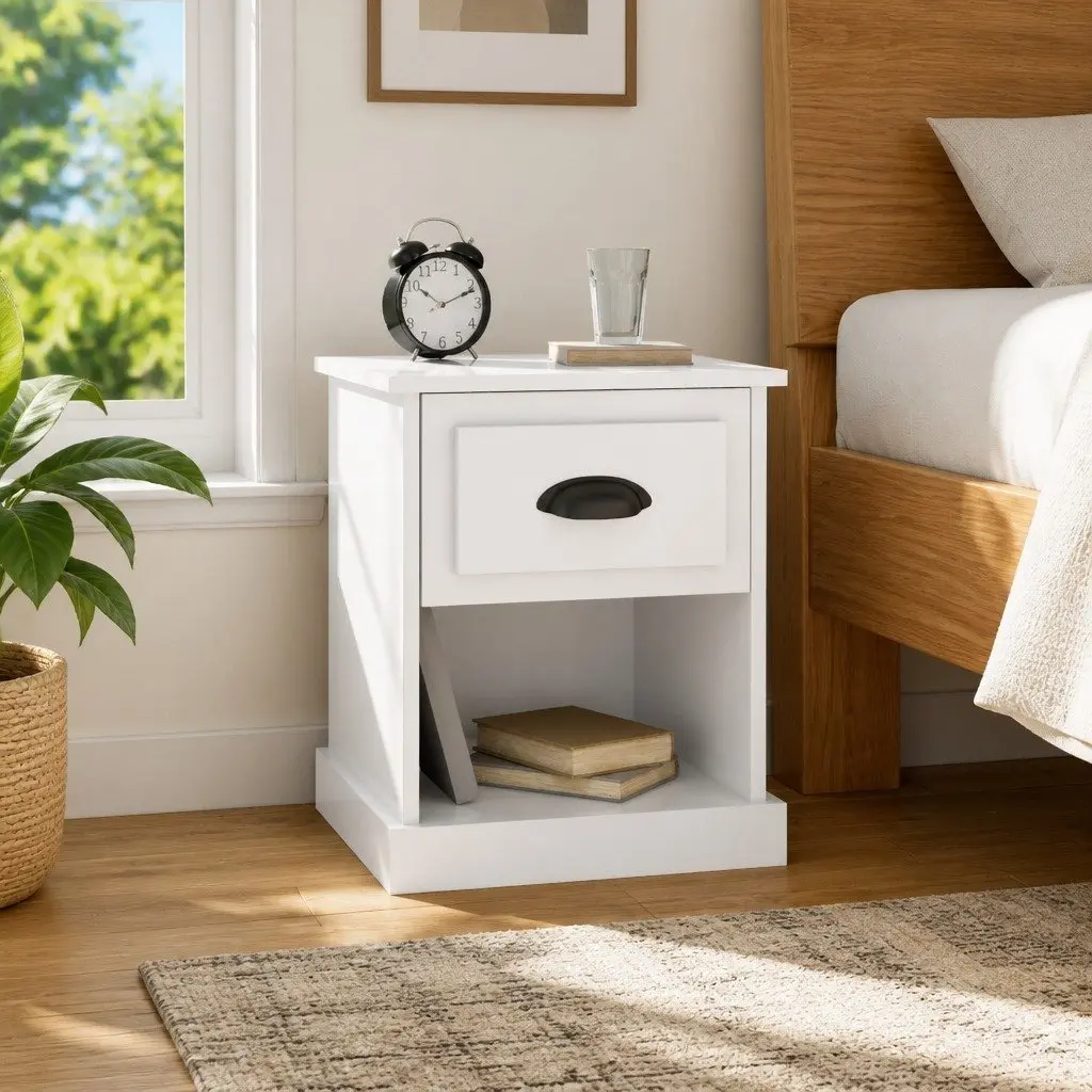 Bedside Cabinets Engineered Wood 39 x 39 x 47.5 cm White High Gloss Set of 2