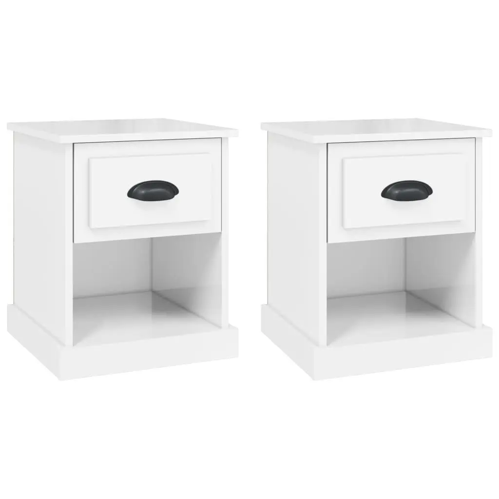 Bedside Cabinets Engineered Wood 39 x 39 x 47.5 cm White High Gloss Set of 2