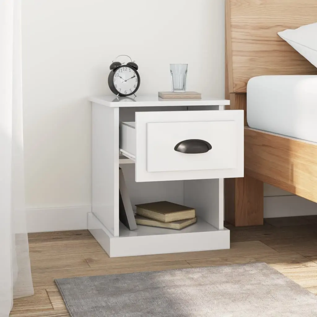 Bedside Cabinets Engineered Wood 39 x 39 x 47.5 cm White High Gloss Set of 2