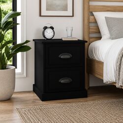 Stylish Black Bedside Cabinet 39x39x47.5cm with 2 Drawers