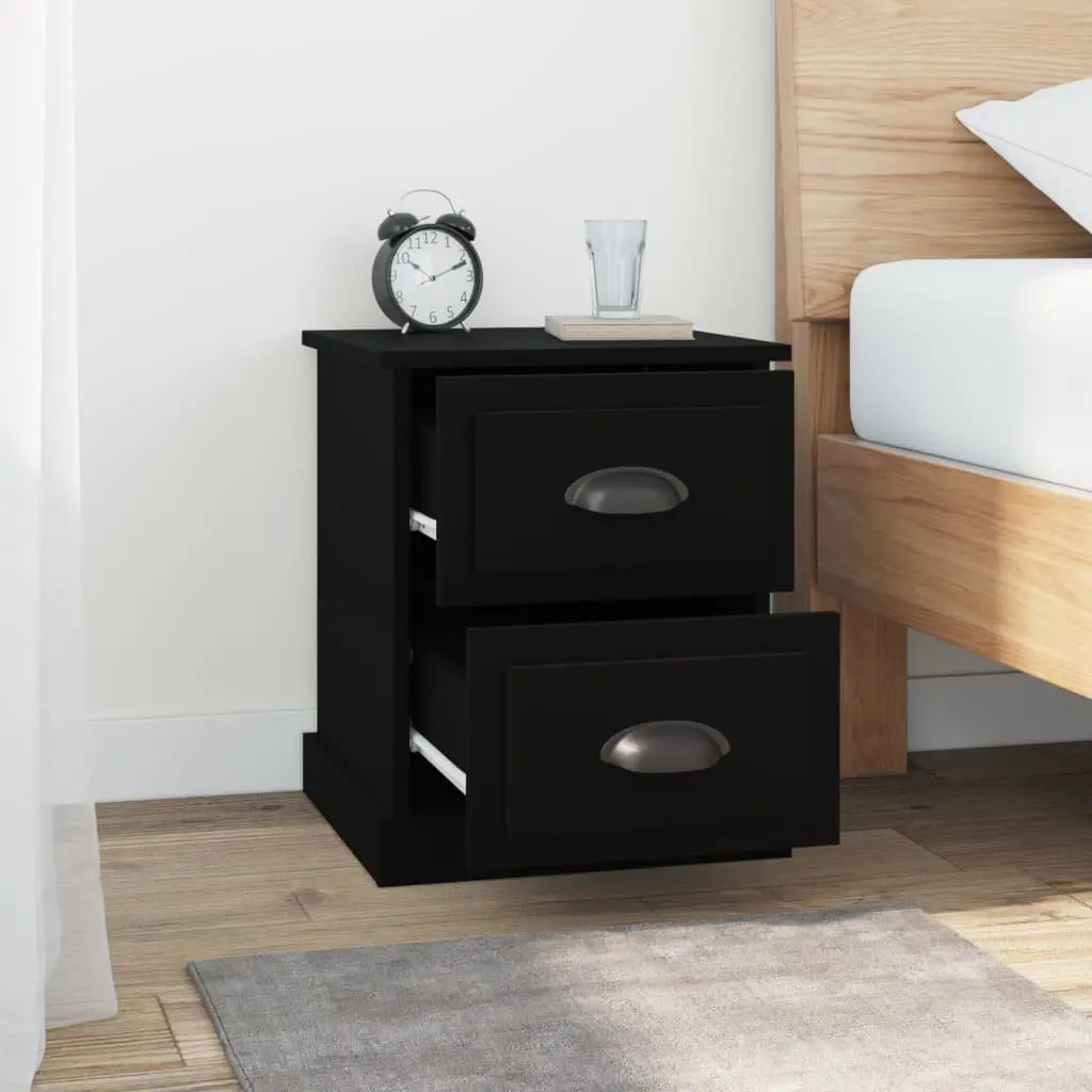 Black 2 Drawer Nightstand for Storage