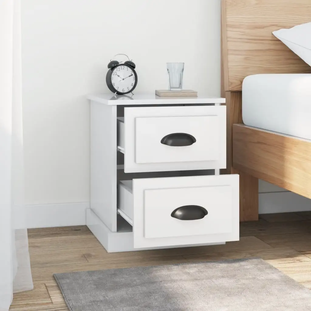 White Bedside Cabinet with 2 Storage Drawers