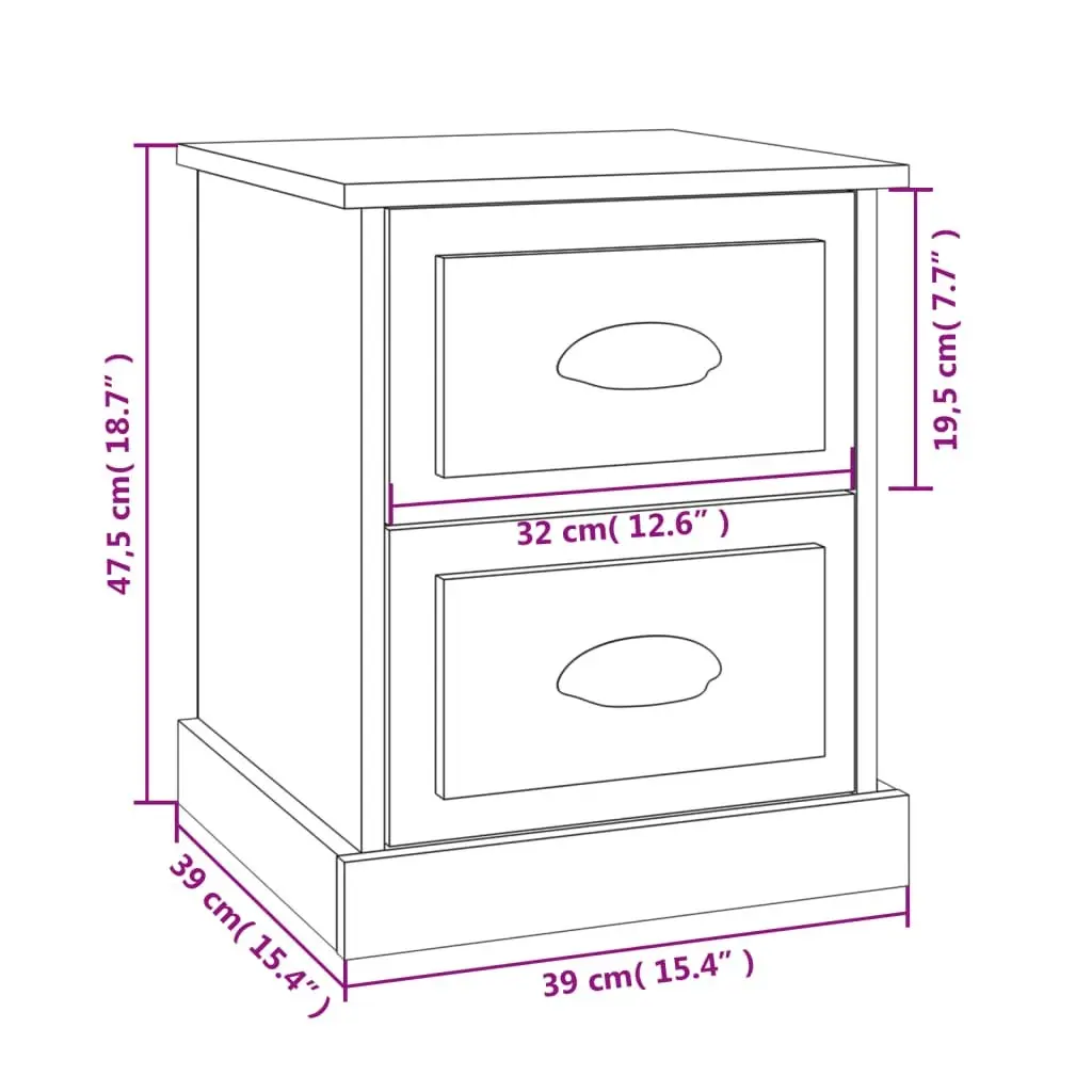 White Bedside Cabinet with 2 Storage Drawers