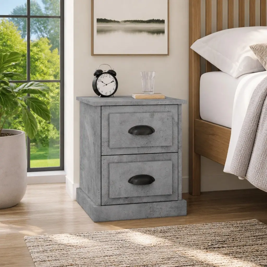 Grey 39x39x47.5 cm Bedside Cabinet with 2 Drawers