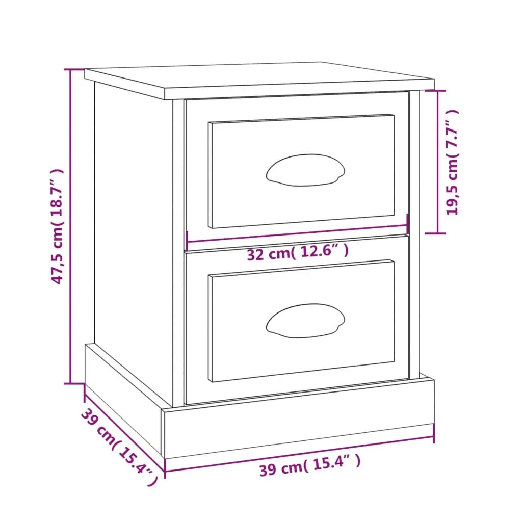 Grey Bedside Cabinet with 2 Drawers