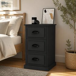 Durable Black Bedside Cabinet with 3 Drawers