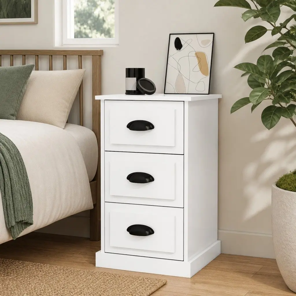 White High Gloss 3 Drawer Nightstand