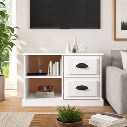TV Cabinet White Storage Unit with Drawers Open Compartments Engineered Wood