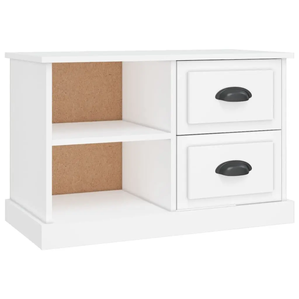 White Engineered Wood TV Cabinet with Open Compartments