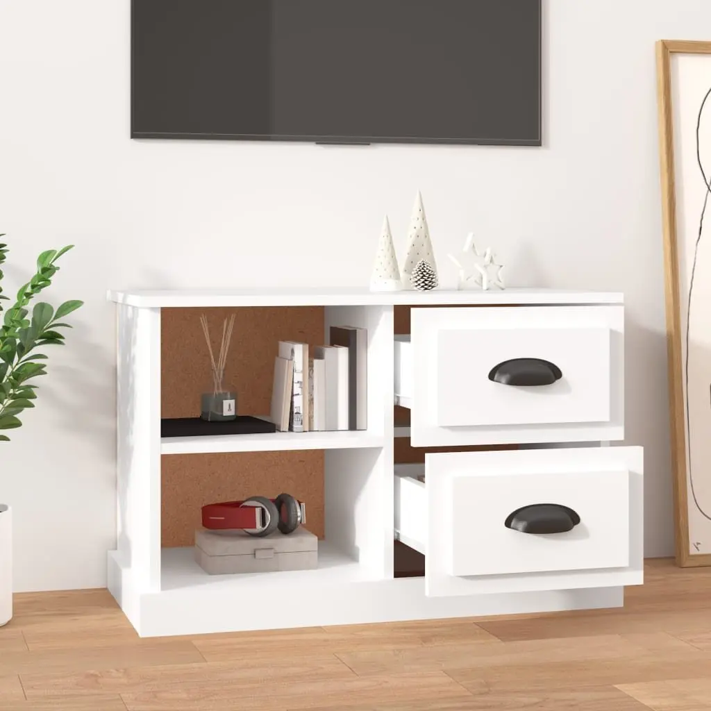 White Engineered Wood TV Cabinet with Open Compartments