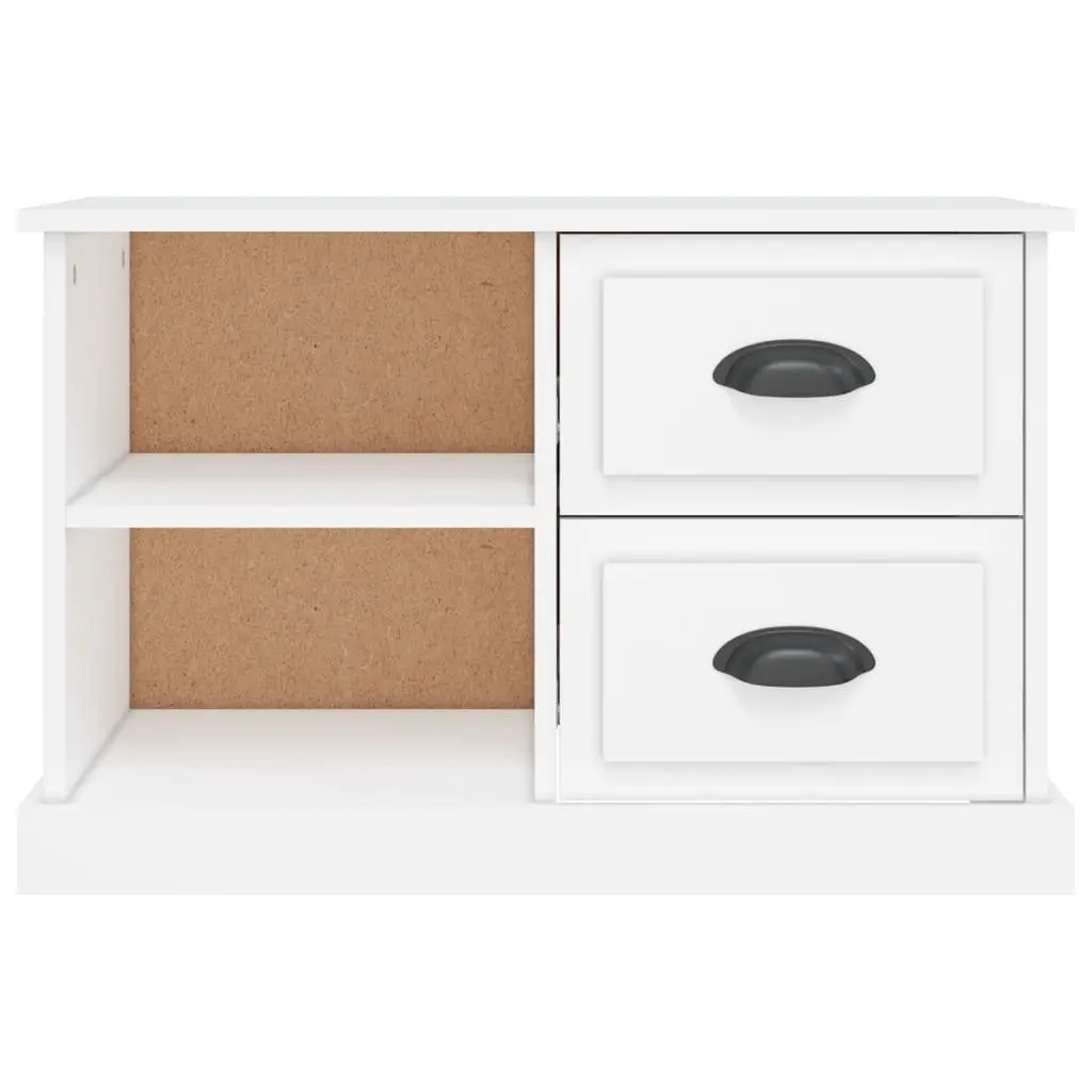 White Engineered Wood TV Cabinet with Open Compartments