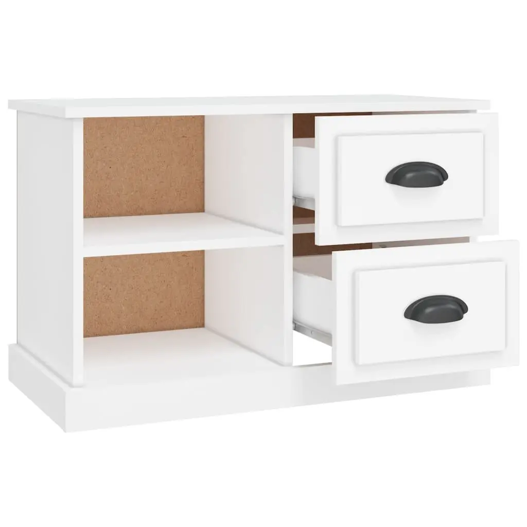 White Engineered Wood TV Cabinet with Open Compartments