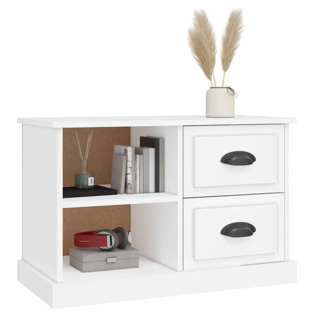 White Engineered Wood TV Cabinet with Open Compartments