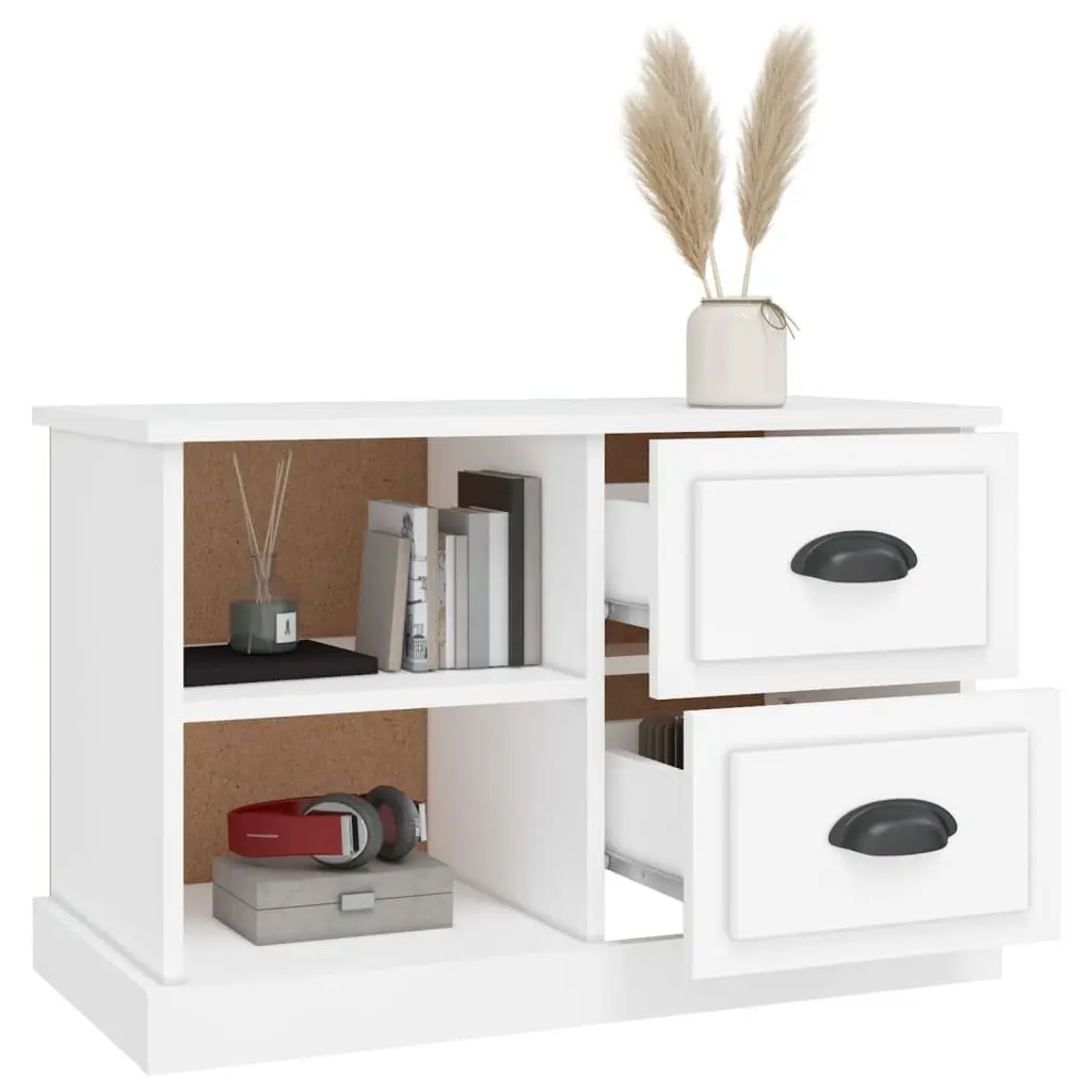 White Engineered Wood TV Cabinet with Open Compartments