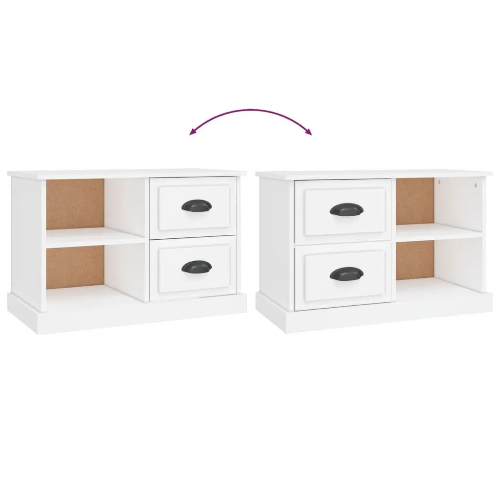 White Engineered Wood TV Cabinet with Open Compartments