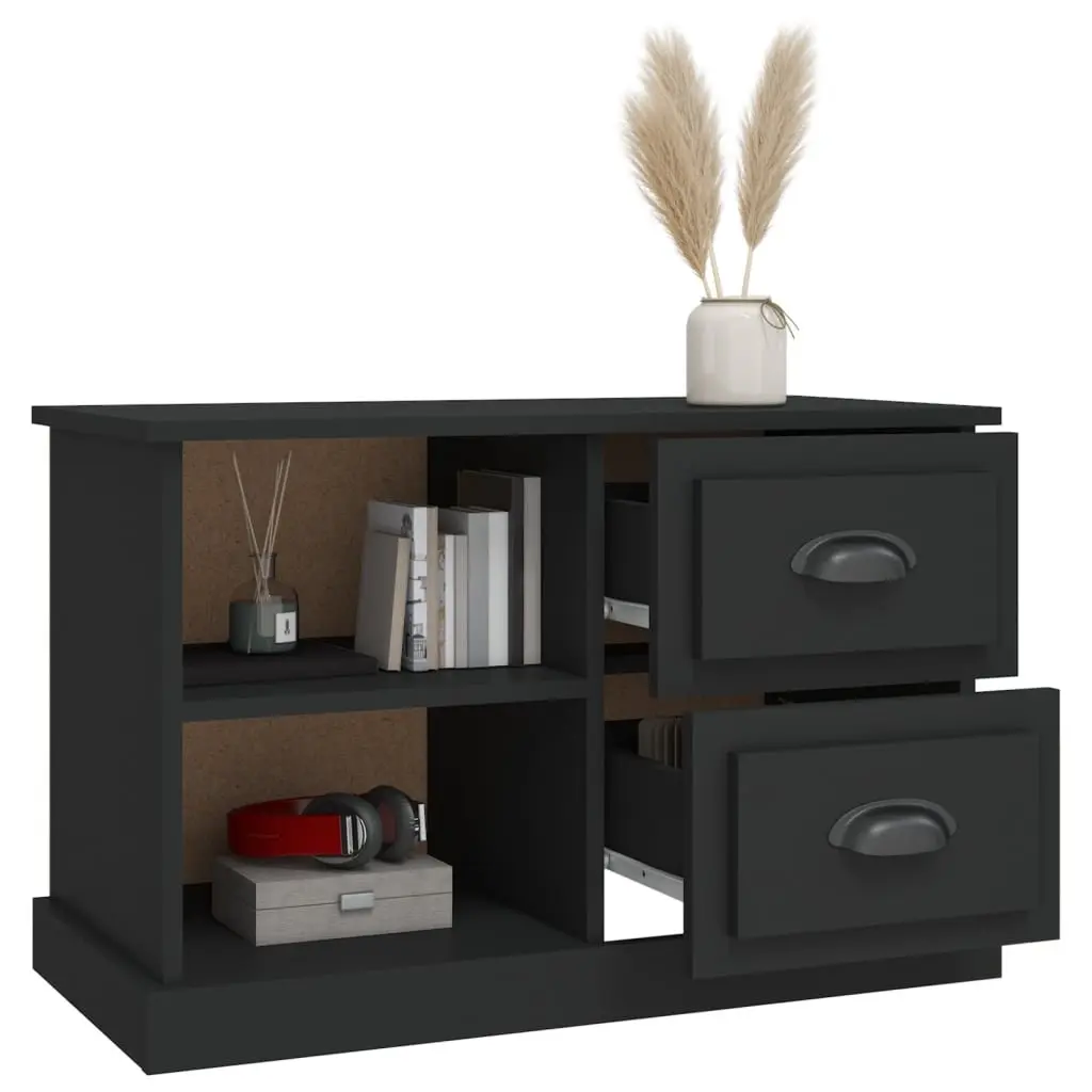 TV Cabinet Engineered Wood Black 73x35.5x47.5 cm with 2 Drawers Open Compartments