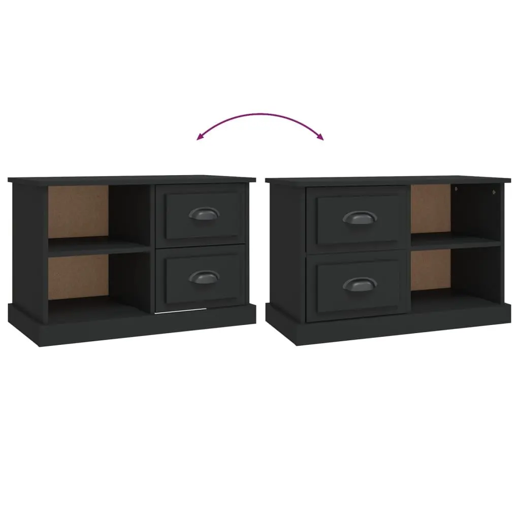 TV Cabinet Engineered Wood Black 73x35.5x47.5 cm with 2 Drawers Open Compartments