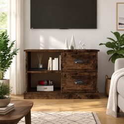 Brown Smoked Oak TV Cabinet with Drawers and Compartments