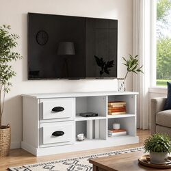 Stylish White TV Cabinet with Storage and Drawers