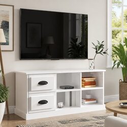 High Gloss White TV Cabinet with 2 Drawers and 4 Compartments
