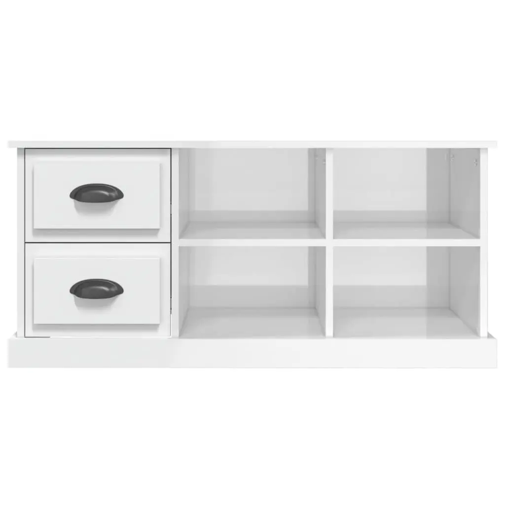 TV Cabinet Engineered Wood High Gloss White 102 x 35.5 x 47.5 cm 2 Drawers 4 Compartments