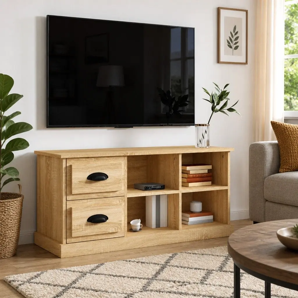 Brown Engineered Wood TV Cabinet with Drawers