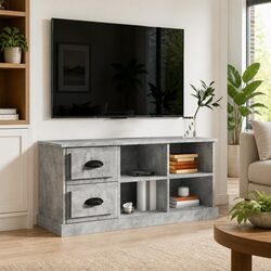 Sturdy Grey TV Cabinet with 2 Drawers and 4 Compartments