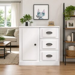 Durable White Sideboard 70x35.5x67.5 cm Storage Cabinet