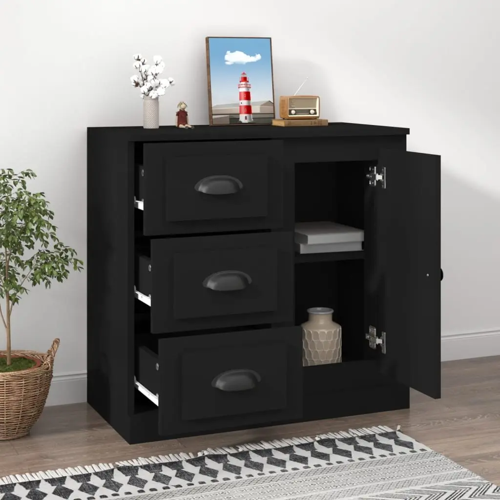 Black Sideboard Storage Cabinet in Engineered Wood
