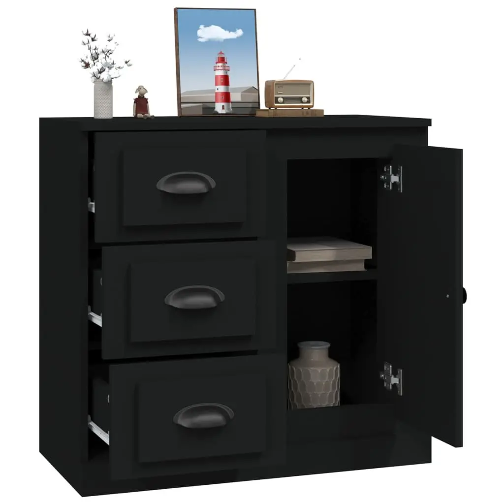 Black Sideboard Storage Cabinet in Engineered Wood
