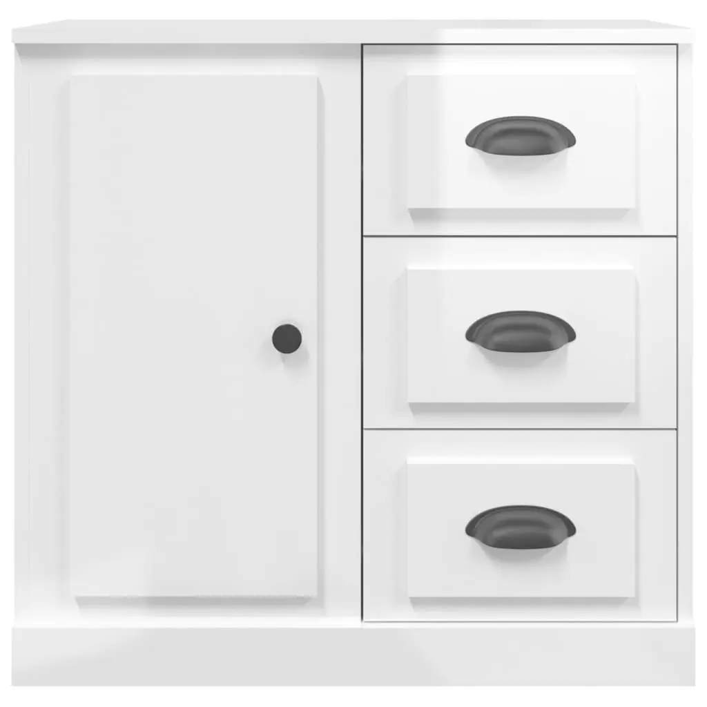 Sideboard Engineered Wood 70 x 35.5 x 67.5 cm High Gloss White Storage Cabinet