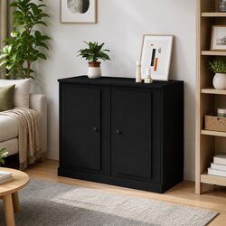 Set of 2 Black Engineered Wood Sideboards for Storage