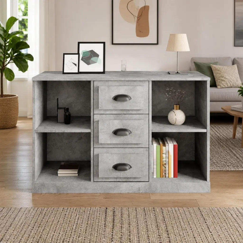 Grey Sideboard Storage Cabinet Engineered Wood Buffet Console Table Furniture