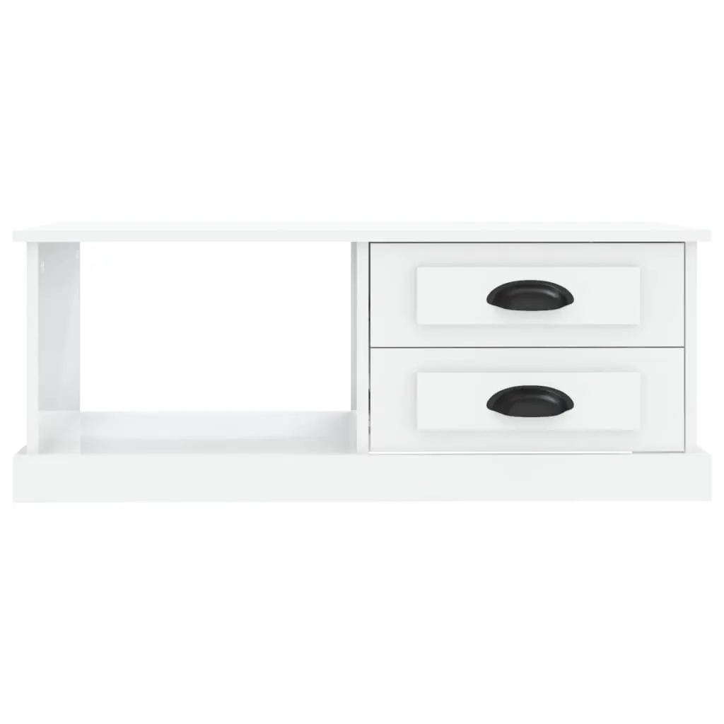 High Gloss White Coffee Table with Storage Drawers