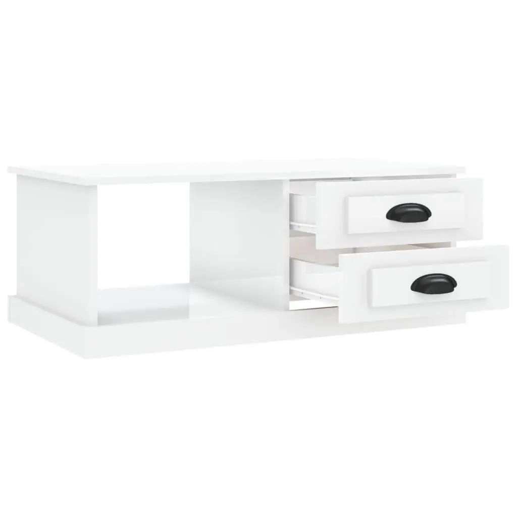 High Gloss White Coffee Table with Storage Drawers