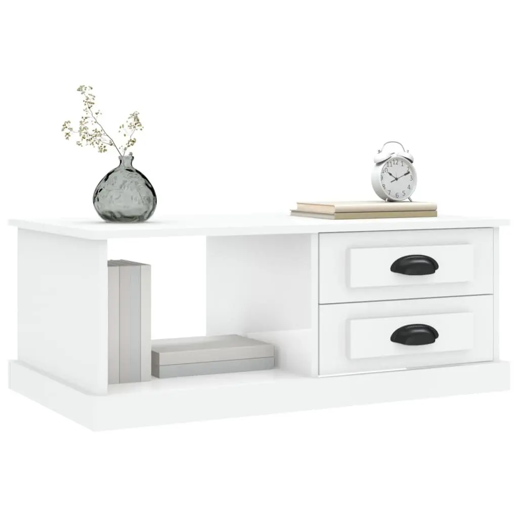High Gloss White Coffee Table with Storage Drawers
