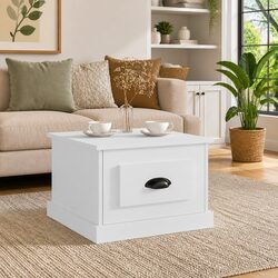 High Gloss White Coffee Table with Storage Drawer 50x50x35 cm