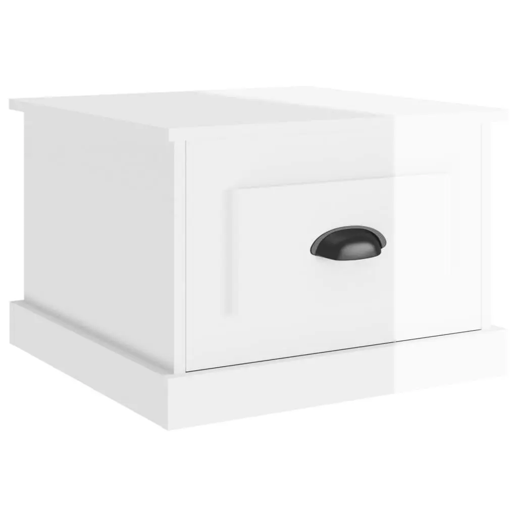 High Gloss White Coffee Table with Storage Drawer 50x50x35 cm