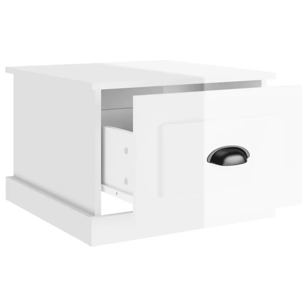 High Gloss White Coffee Table with Storage Drawer 50x50x35 cm