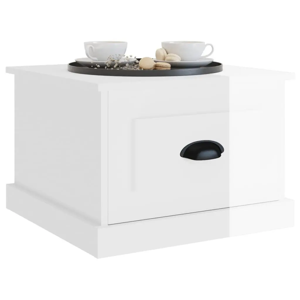 High Gloss White Coffee Table with Storage Drawer 50x50x35 cm