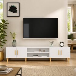 Stylish White TV Cabinet 180x31.5x40 cm with 4 Doors