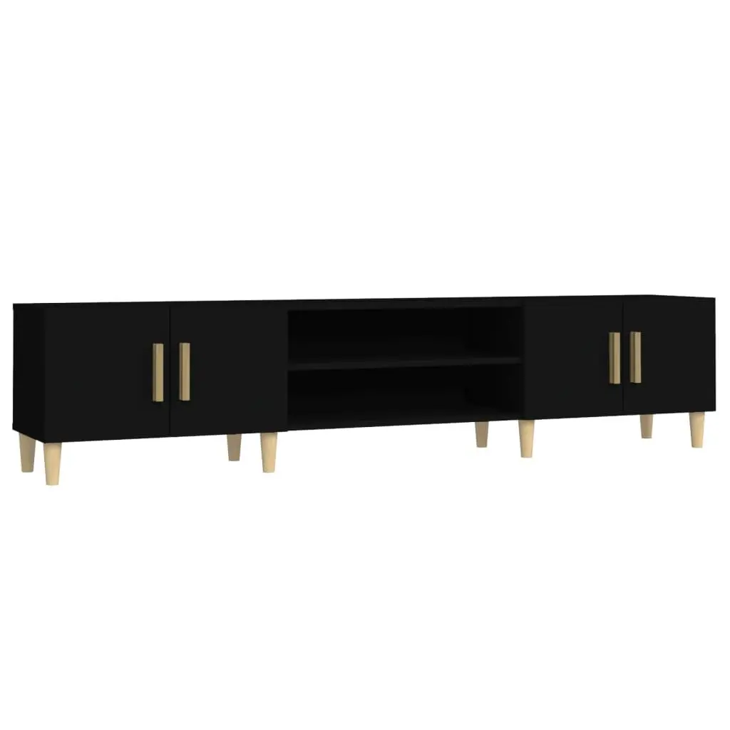 Black 180cm TV Cabinet with 4 Doors & Compartments