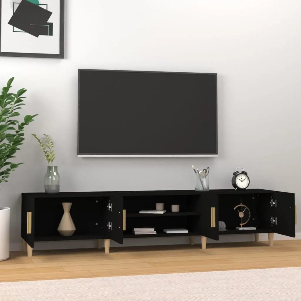 Black 180cm TV Cabinet with 4 Doors & Compartments