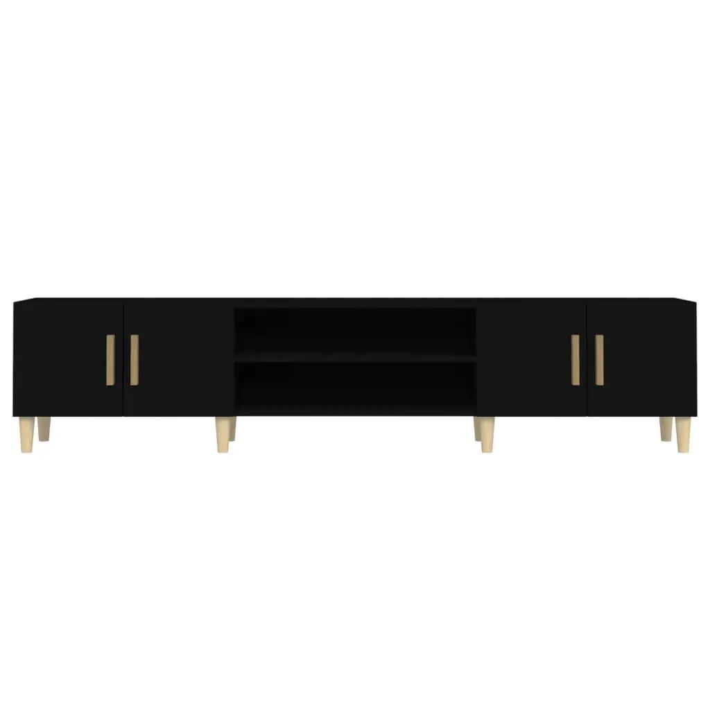 Black 180cm TV Cabinet with 4 Doors & Compartments