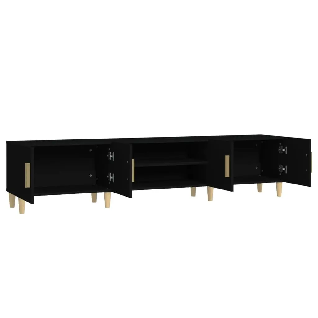 Black 180cm TV Cabinet with 4 Doors & Compartments