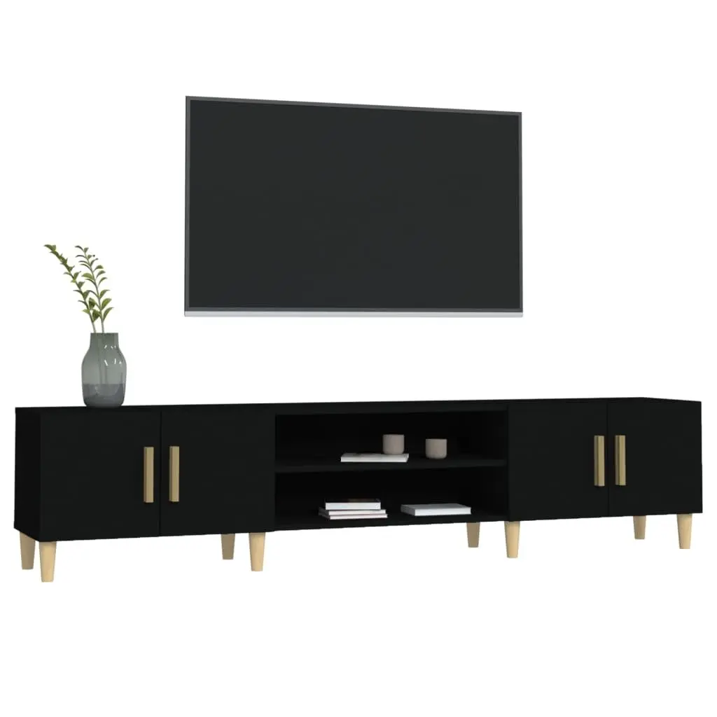 Black 180cm TV Cabinet with 4 Doors & Compartments
