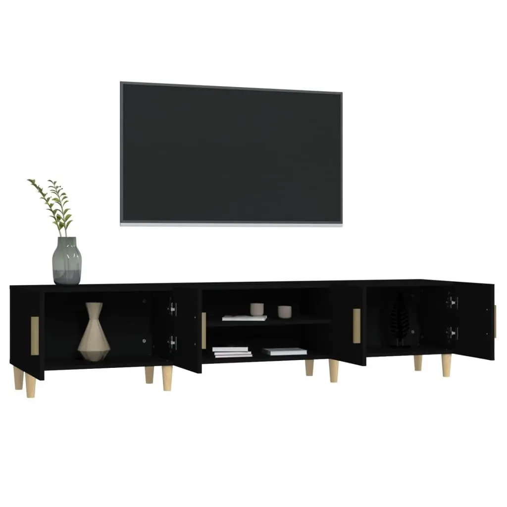 Black 180cm TV Cabinet with 4 Doors & Compartments