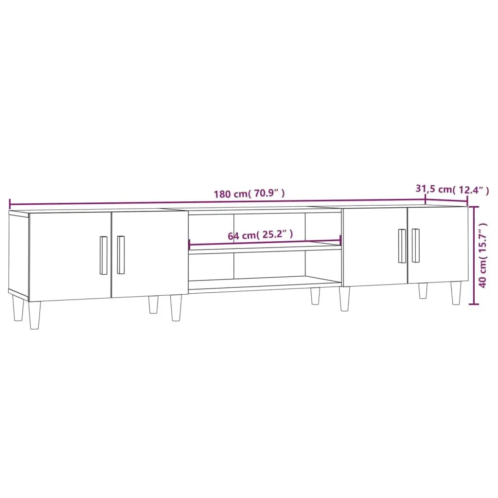 Black 180cm TV Cabinet with 4 Doors & Compartments