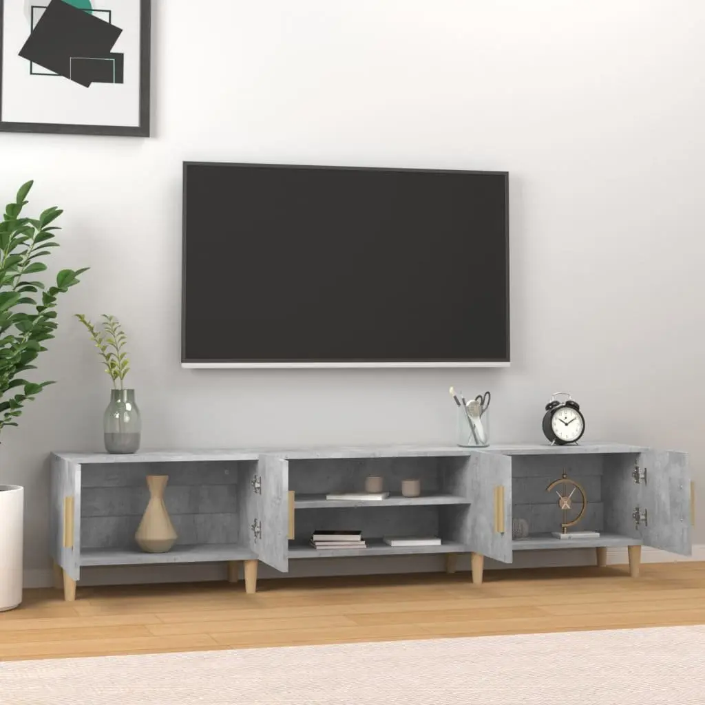 Grey Engineered Wood TV Cabinet with 4 Storage Compartments